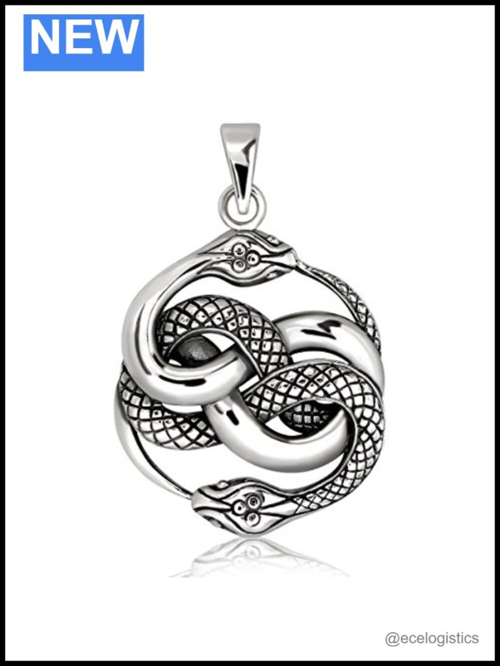 925 Sterling Silver Ouroboros Infinity Snake Pendant Necklace